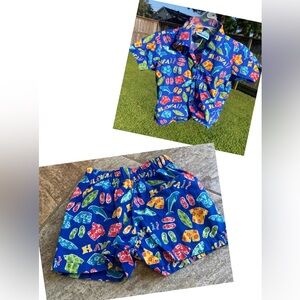 RJC Blue Hawaiian themed button up shirt and shorts in boys 2T Preowned GUC